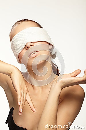 Woman with white band Stock Photo