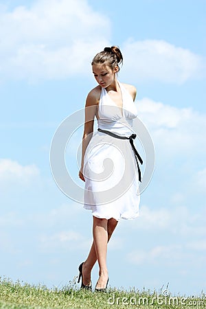 Woman in white dress Stock Photo