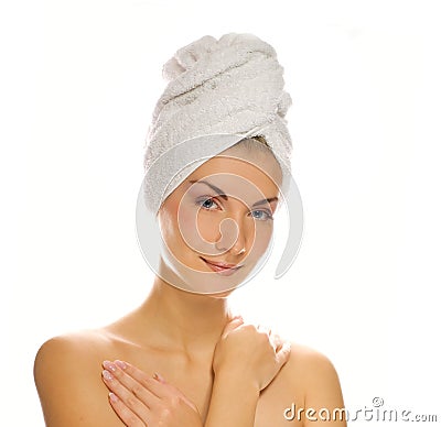 Woman with a white towel Stock Photo