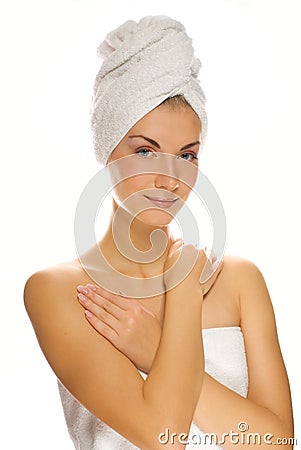 Woman with a white towel Stock Photo