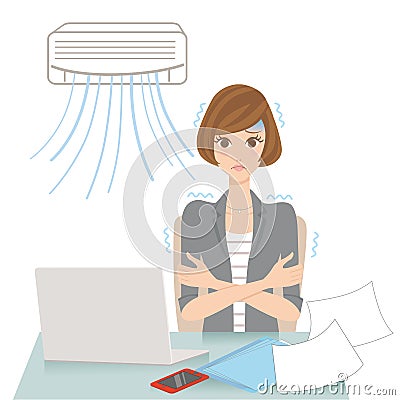 Woman who gets cold with an air-conditioner Vector Illustration