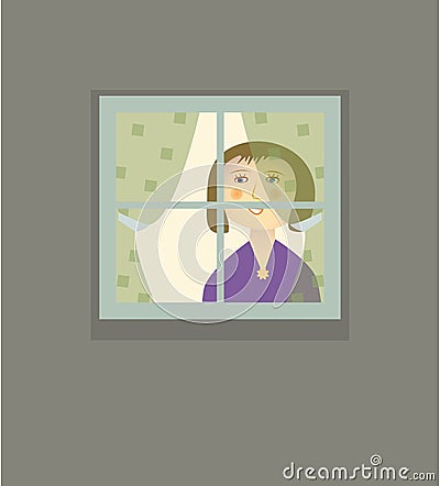 Woman in the Window Vector Illustration