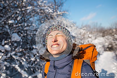 Woman on a winter hike Stock Photo