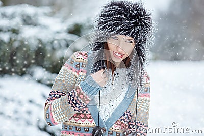 Woman winter portrait. Shallow dof. Stock Photo