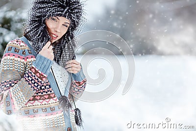 Woman winter portrait. Shallow dof. Stock Photo