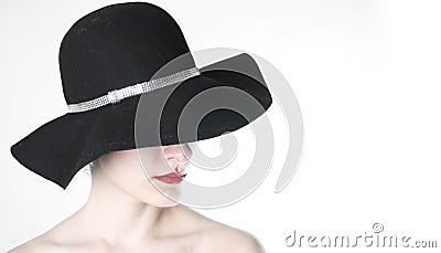 Woman in wool bling bling fashion hat Stock Photo