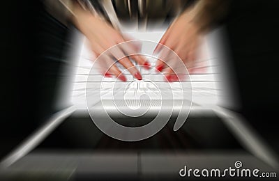 Woman work on laptop. Magnification concept. Stock Photo