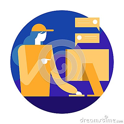 Woman worker chatting and checking order on computer. flat design elements vector illustration Vector Illustration