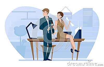 Woman worker harassing male colleague flat vector Vector Illustration