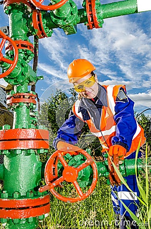 Woman worker in the oilfield Stock Photo