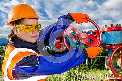 Woman worker in the oilfield Stock Photo