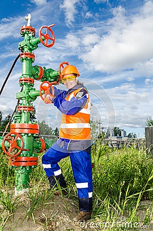 Woman worker in the oilfield Stock Photo