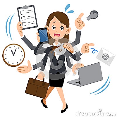 A woman working at a company that is too busy Vector Illustration