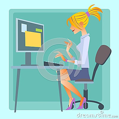 Woman working computer Stock Photo