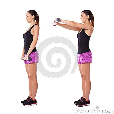 Woman working with dumbbells Stock Photo