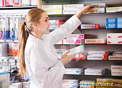 Woman working in farmacy Stock Photo