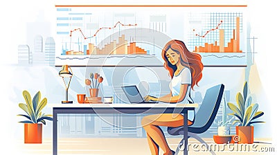 Woman working finance trade manager analyzing stock future market illustration Cartoon Illustration