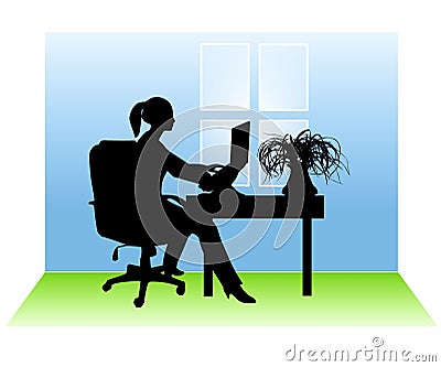 Woman Working From Home Cartoon Illustration