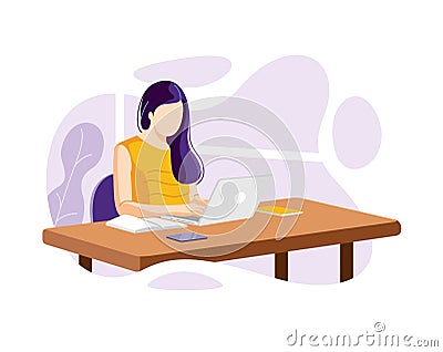 Woman Working at home concept Vector Illustration