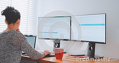 Woman working at home. Office worker on quarantine. Home working to avoid virus disease. Freelancer or remote worker concept Stock Photo