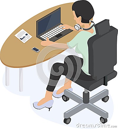 Woman working at a laptop Vector Illustration