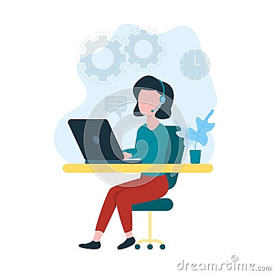 Woman working or study from home from laptop Vector Illustration