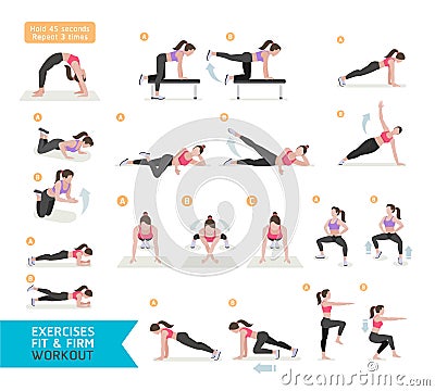 Woman workout fitness, aerobic and exercises. Vector Illustration