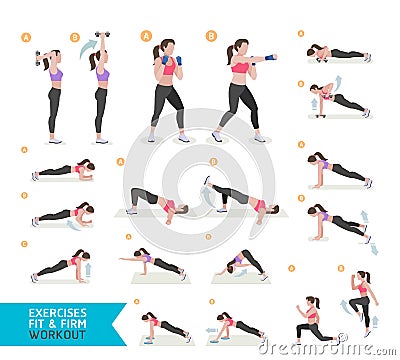 Woman workout fitness, aerobic and exercises. Vector Illustration