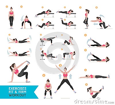 Woman workout fitness, aerobic and exercises. Vector Illustration