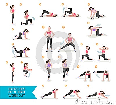 Woman workout fitness, aerobic and exercises. Vector Illustration