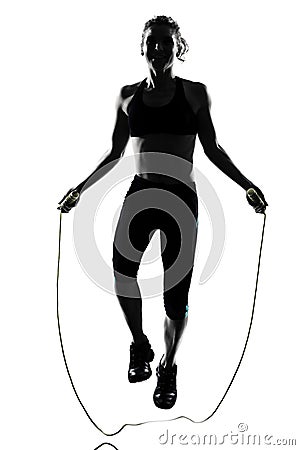 Woman workout fitness posture jumping rope Stock Photo
