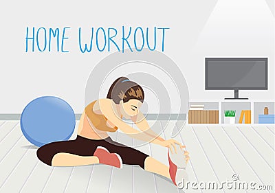 Woman workout in room at home. Vector Illustration