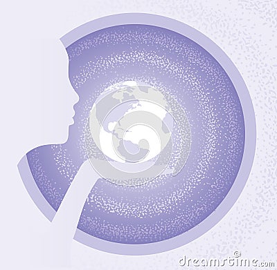 Woman and world sign Vector Illustration