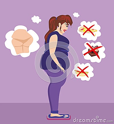 Woman Worried Over Her Weight Vector Illustration