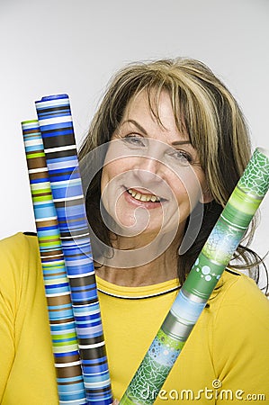 Woman with wrapping paper Stock Photo