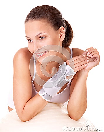 Woman with wrist brace. Stock Photo