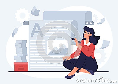 Woman write blog Vector Illustration