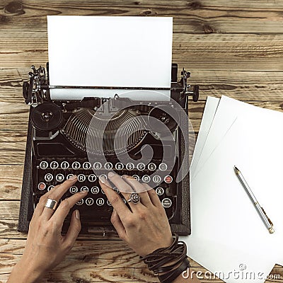 Woman writer creates a new detective story. Stock Photo