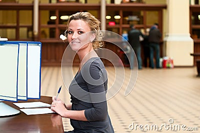 Woman writting letter Stock Photo