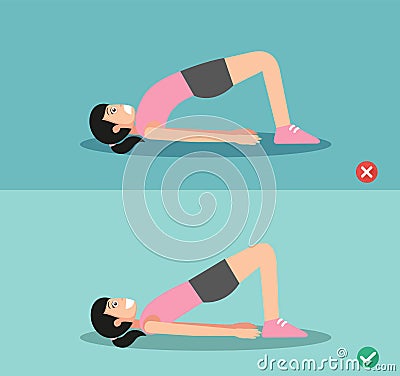 Woman wrong and right back strengthening exercises posture Vector Illustration