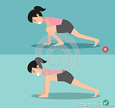 Woman wrong and right lizard lunge posture Vector Illustration