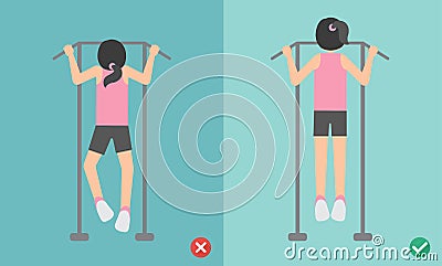 Woman wrong and right pull up posture Vector Illustration