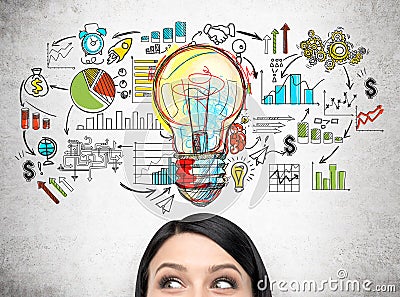 Woman's head and colorful startup planning sketch Stock Photo