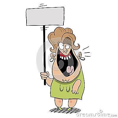 Woman yelling and protesting holding a sign Vector Illustration