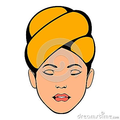 Woman with yellow towel on her head icon Vector Illustration