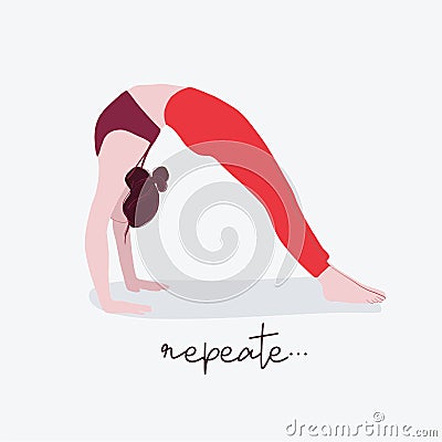 Woman yoga illustration with typography. Flat illustration female sport quote. Exercise activity meditation breathe pose Vector Illustration
