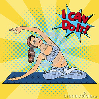 Woman in Yoga Pose. Woman Doing Yoga Exercises. Pop Art Vector Illustration
