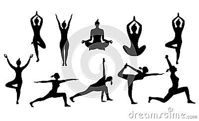 Woman yoga poses vector silhouette Vector Illustration