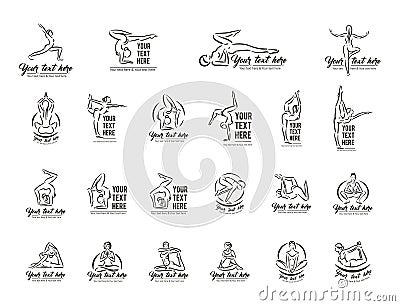 Woman yoga silhouette symbol icon illustration set in line style Vector Illustration