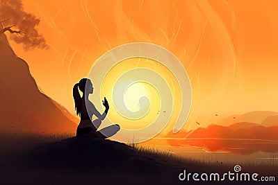 Woman yoga sunset. Generate Ai Stock Photo